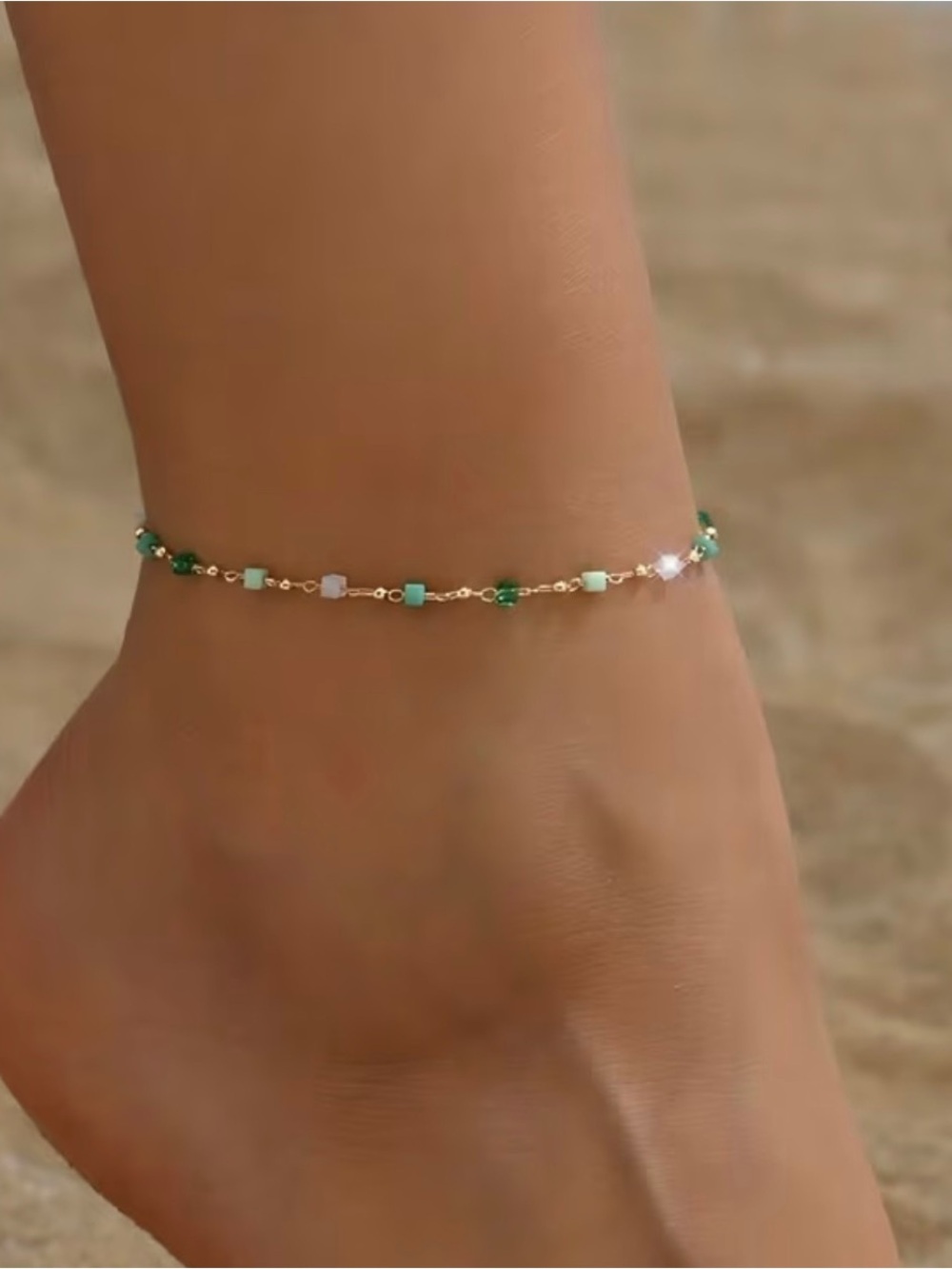 Gold Beaded Crystal Anklet Bracelet Boho Beach Style